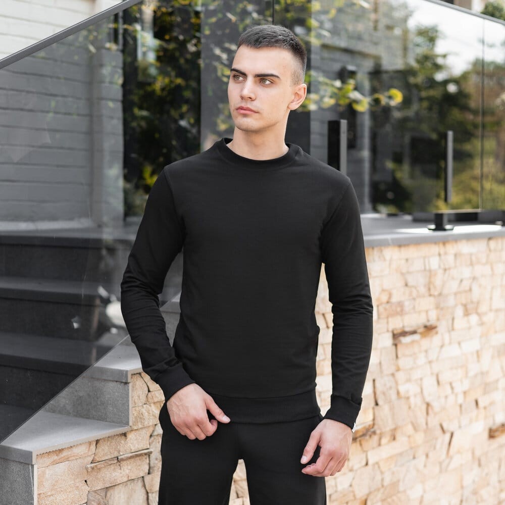 Світшот чоловічий однотонний чорний Pobedov 001