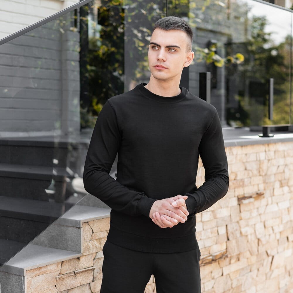 Світшот чоловічий однотонний чорний Pobedov 001