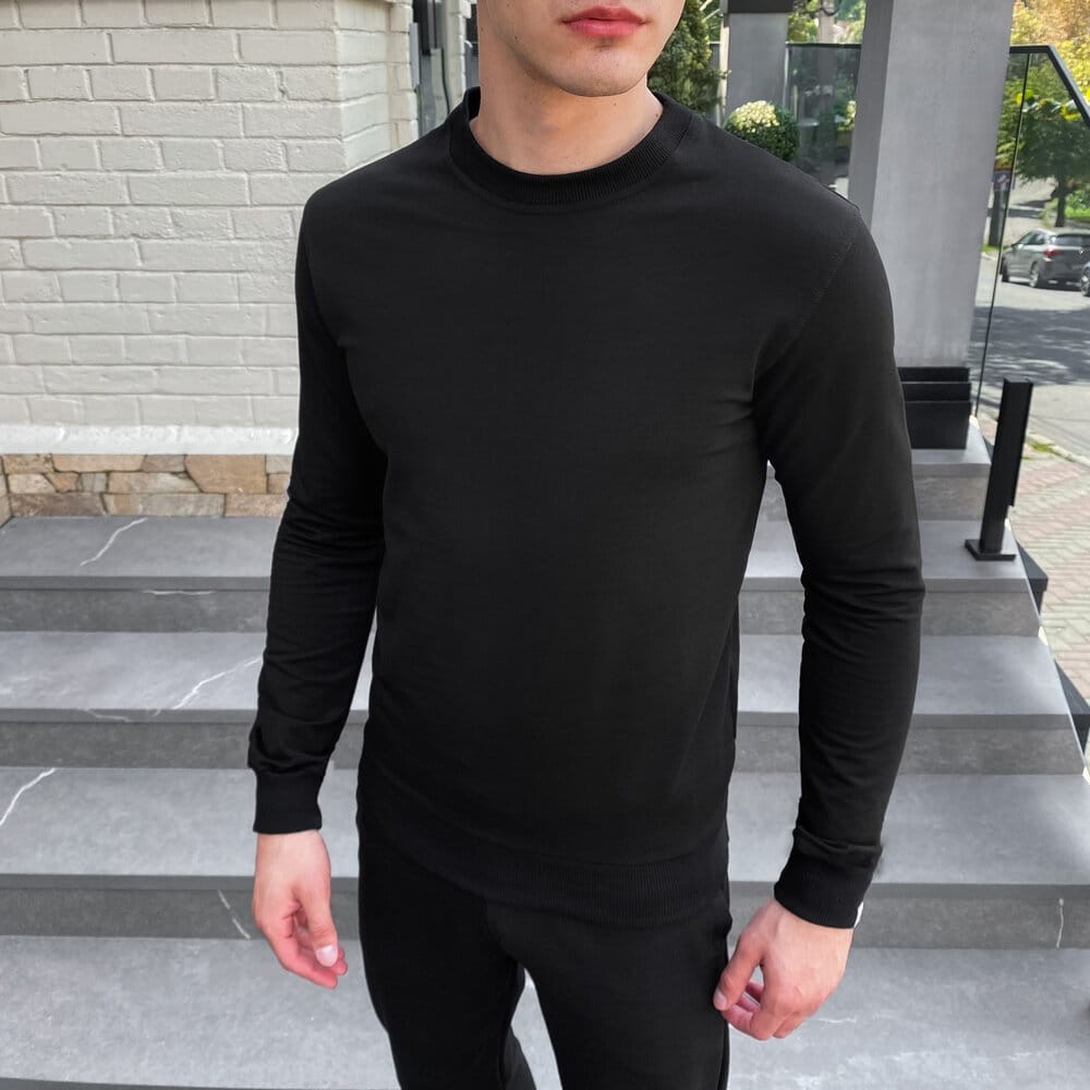 Світшот чоловічий однотонний чорний Pobedov 001, укр, укр