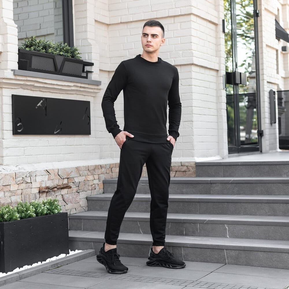 Світшот чоловічий однотонний чорний Pobedov 001, укр, укр