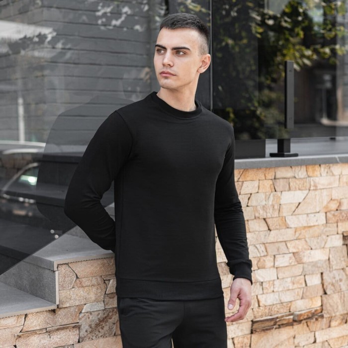 Світшот чоловічий однотонний чорний Pobedov 001, укр, укр