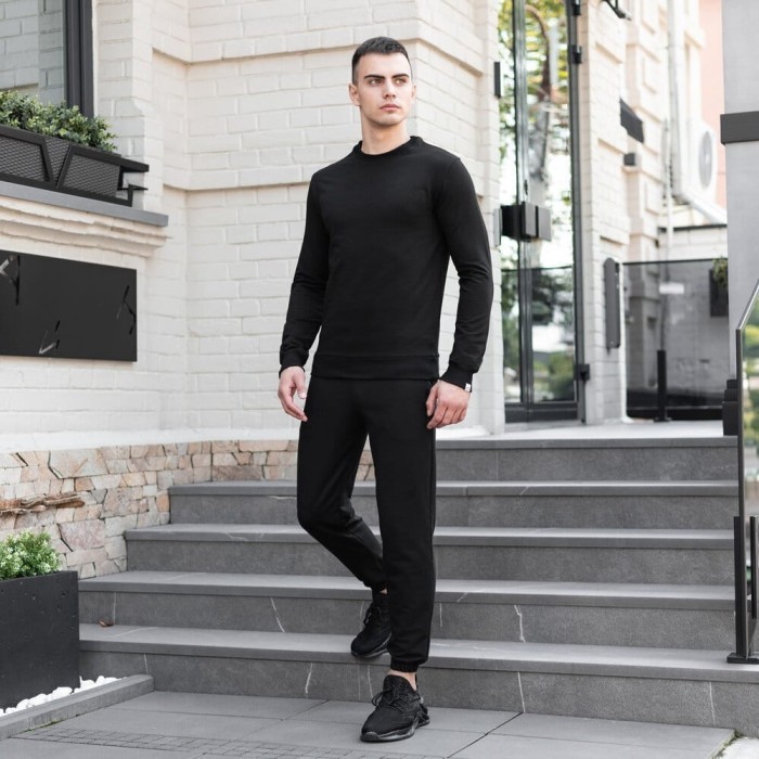 Світшот чоловічий однотонний чорний Pobedov 001, укр, укр