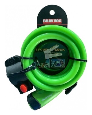 Замок BRAVVOS LOC-065-110 на ключе со стальным тросом 12mmX1500mm салатовый