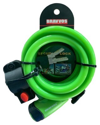 Замок BRAVVOS LOC-065-110 на ключі зі сталевим тросом 12mmX1500mm салатовий