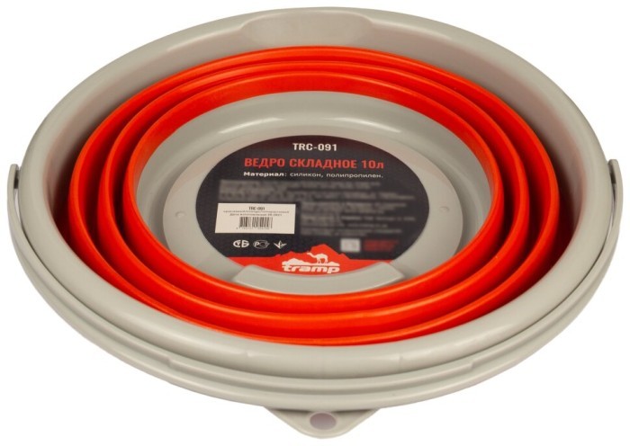 Ведро TRAMP складное силиконовое 10л, Оранжевое, Оранжевый