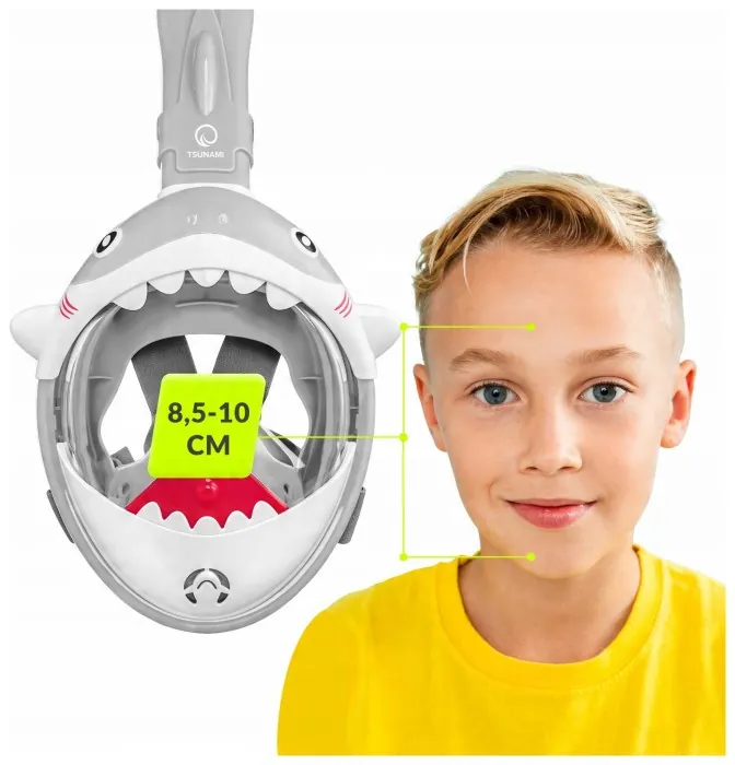 Маска для снорклинга TSUNAMI Shark полнолицевая, детская Grey (P-5905973405447)