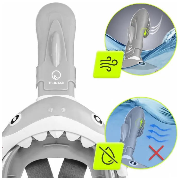 Маска для снорклинга TSUNAMI Shark полнолицевая, детская Grey (P-5905973405447)