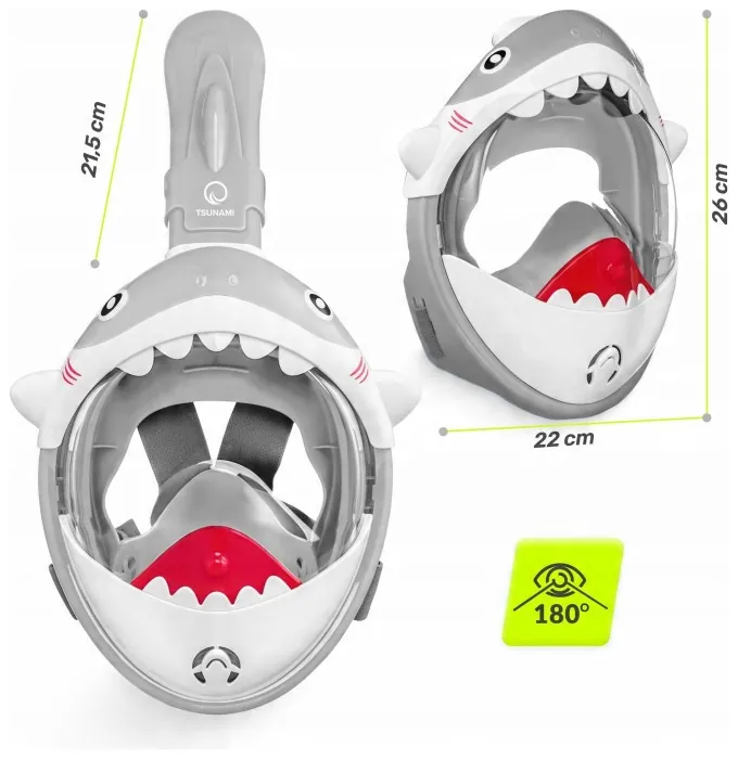 Маска для снорклинга TSUNAMI Shark полнолицевая, детская Grey (P-5905973405447)