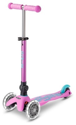 Самокат MICRO серии "Mini Deluxe Foldable LED" &ndash; ЛАВАНДОВЫЙ (сложный, до 50 кг (kg), трехколесный, свет)