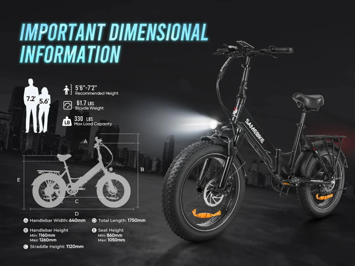 Электровелосипед Samebike LOTDM200-II (750 Вт, 13 А*ч, 48 В), колеса 20", с ручкой газа, черный