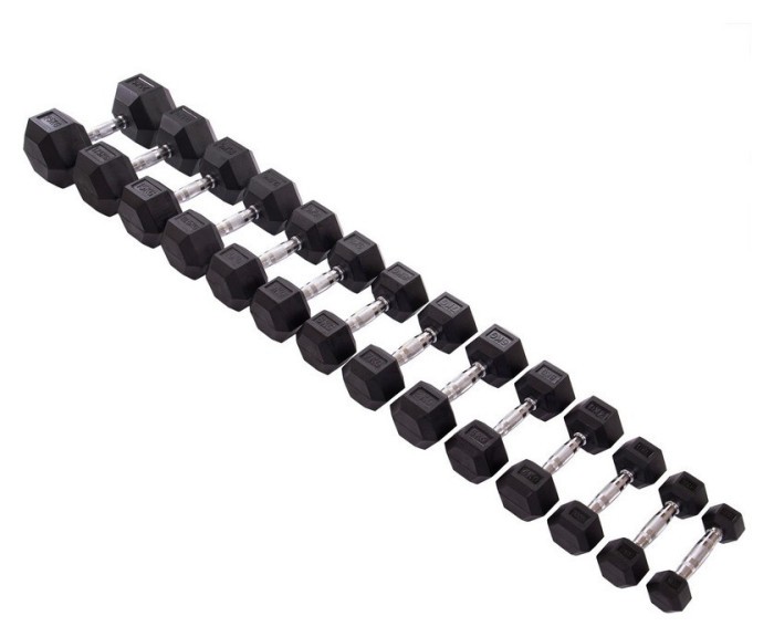 Гантели шестигранные со стойкой ряд 1-10 кг. Rubber Hexagon Dumbbell