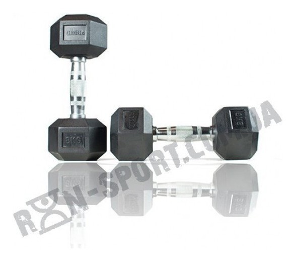 Гантели шестигранные со стойкой ряд 1-10 кг. Rubber Hexagon Dumbbell