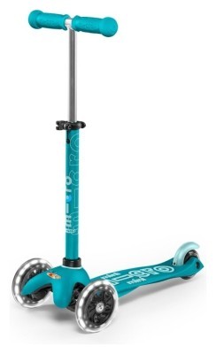 Самокат MICRO серии "Mini Deluxe LED" - АКВА (до 50 kg, 3-х колесный, свет)