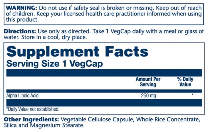 Alpha Lipoic Acid 250mg - 60 vcaps