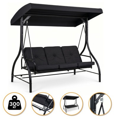 Садова гойдалка з товстим матрацом LEOBRO Luxury Pro Black (LB-1046)