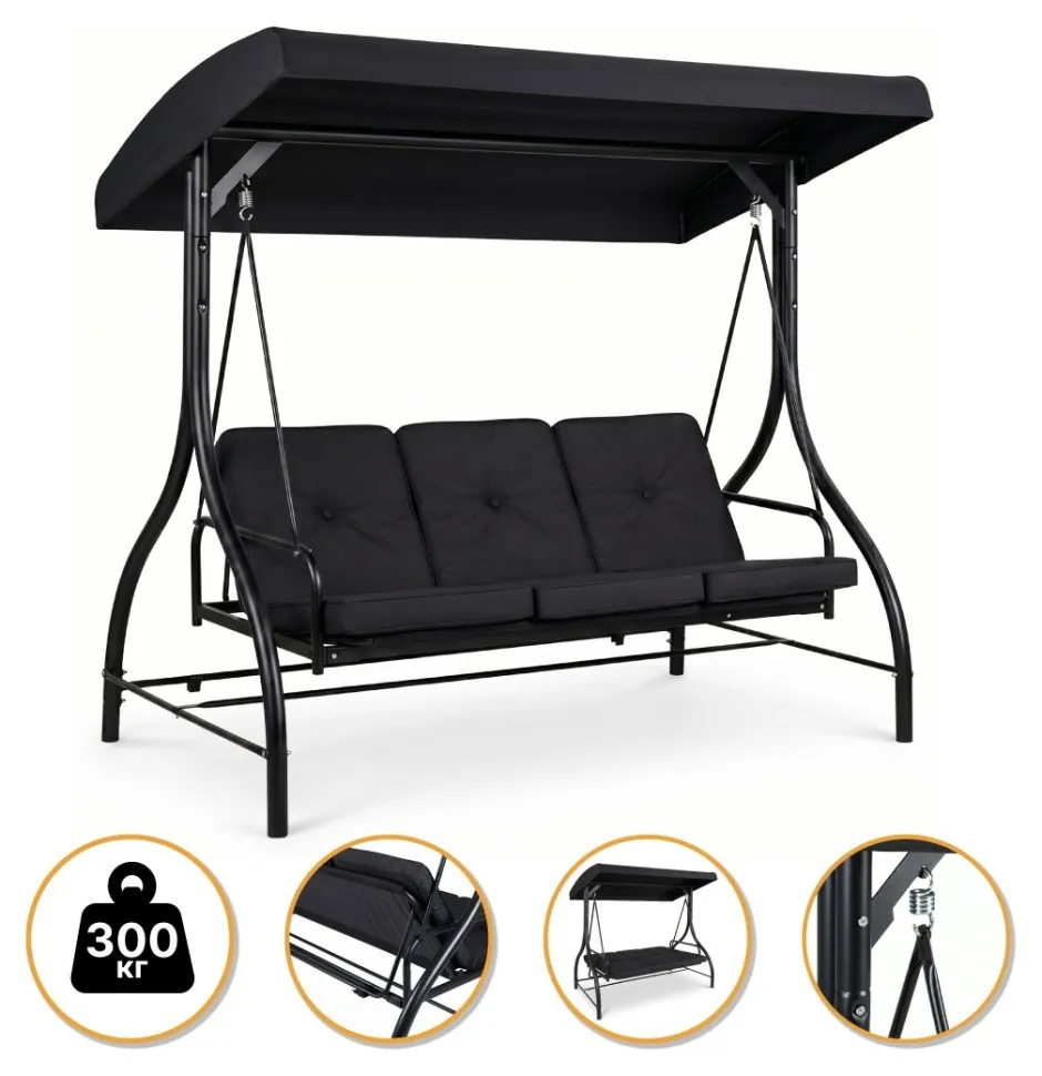 Садова гойдалка з товстим матрацом LEOBRO Luxury Pro Black (LB-1046) (LEO_LB-1046)