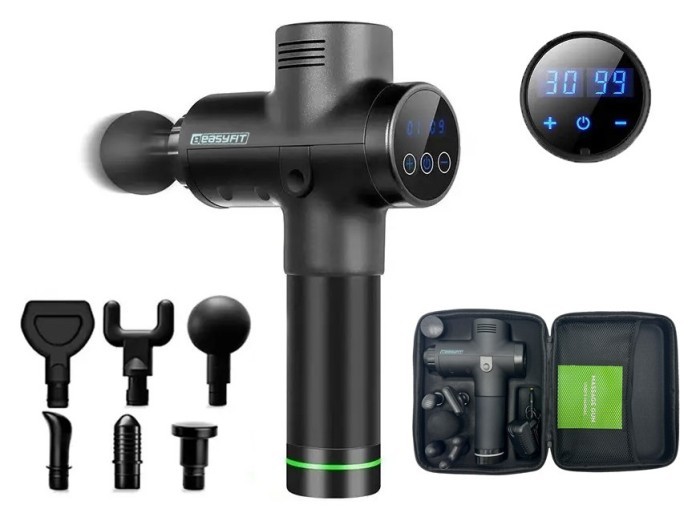 Масажний пістолет EasyFit Percussio (портативний перкусійний вібромасажер для тіла з 6 насадками), укр, укр