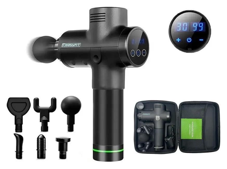 Масажний пістолет EasyFit Percussio (портативний перкусійний вібромасажер для тіла з 6 насадками) (Чорний)