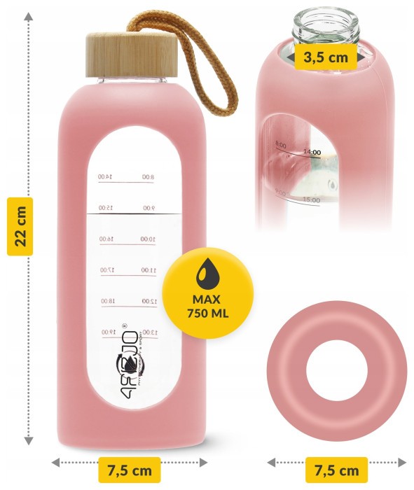 Бутылка для воды спортивная 4FIZJO 750 мл стеклянная Pink (P-5905973404204)