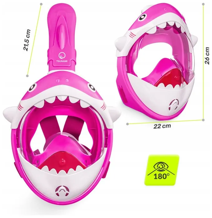 Маска для снорклинга TSUNAMI Shark полнолицевая, детская Pink (P-5905973405430)