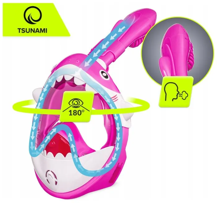 Маска для снорклинга TSUNAMI Shark полнолицевая, детская Pink (P-5905973405430)