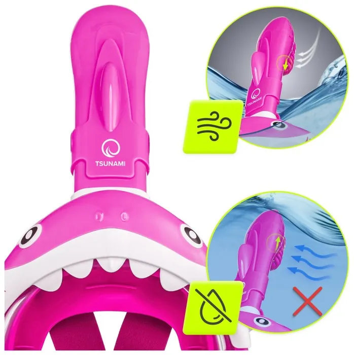 Маска для снорклинга TSUNAMI Shark полнолицевая, детская Pink (P-5905973405430)