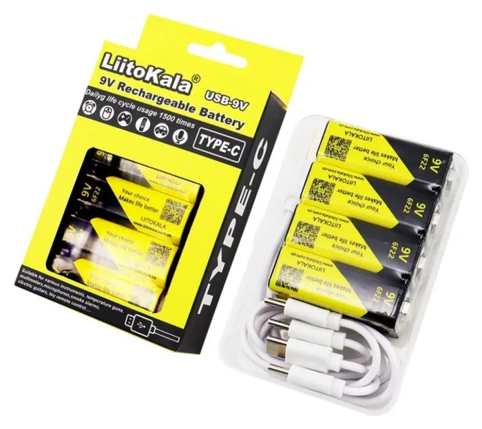 Набор аккумуляторов LiitoKala Lii-USB-9V + USB Type-C кабель зарядки