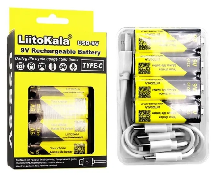 Набор аккумуляторов LiitoKala Lii-USB-9V + USB Type-C кабель зарядки