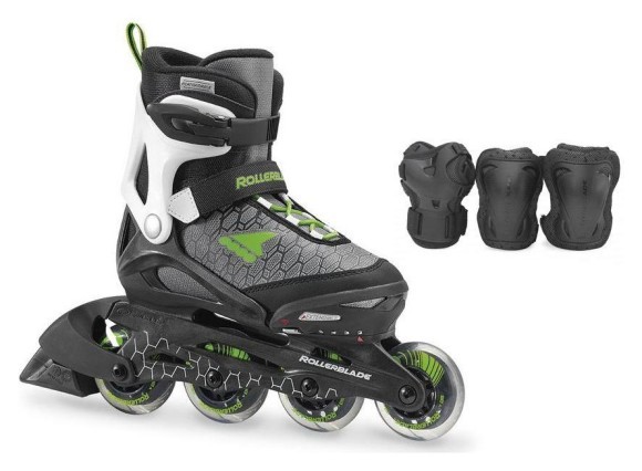 Комплект дитячий (роликові коньки, захист) Rollerblade COMBO 29-32 (185-210мм) Black/green (07848400 T83), укр