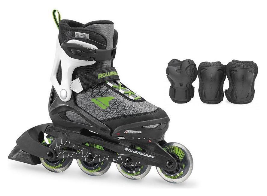 Комплект дитячий (роликові коньки, захист) Rollerblade COMBO 29-32 (185-210мм) Black/green (07848400 T83), укр, укр