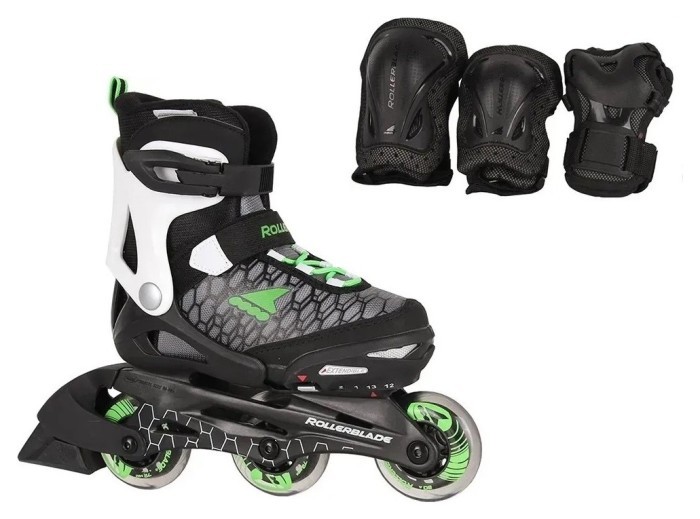 Комплект детский (роликовые коньки, защита) Rollerblade COMBO 29-32 (185-210мм) Black/green (07848400 T83)