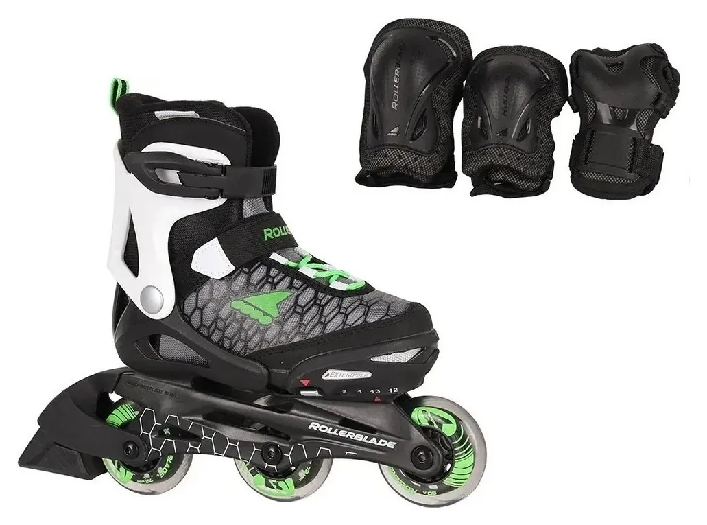 Комплект дитячий (роликові коньки, захист) Rollerblade COMBO 29-32 (185-210мм) Black/green (07848400 T83) (185-210мм)