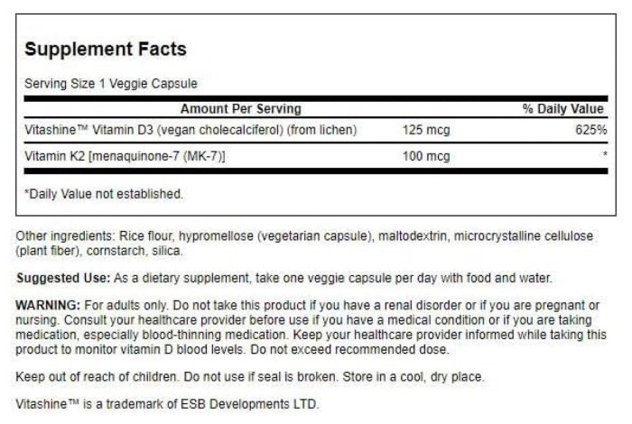 Extra Strength D3 & K2 5000 Iu & 100mcg - 60 vcaps
