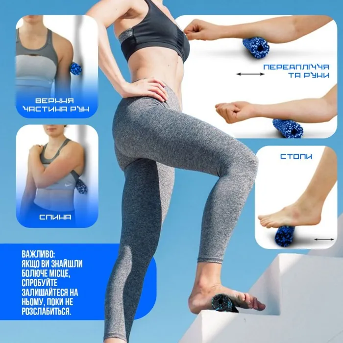 Массажный ролик (роллер) гладкий PowerPlay PP-4346 Mini EPP Foam Roller Черно/Синий (15x5,3см.)