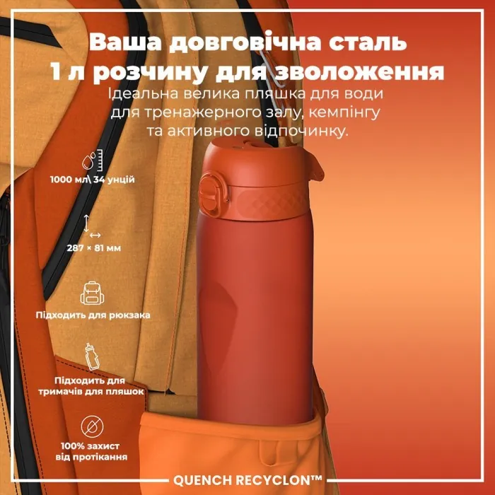 Бульба для води ION8 1000 мл. (ЕКО пляшка) BPA Free, Hearty Orange