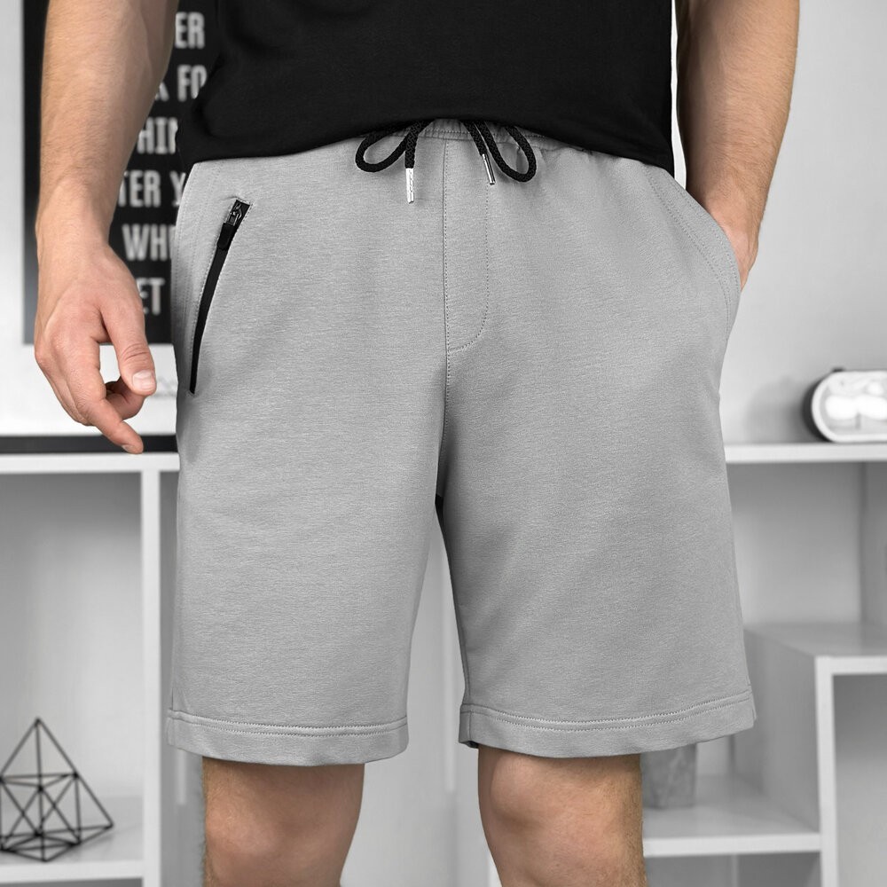 Легкие однотонные стальные мужские шорты Pobedov Griz