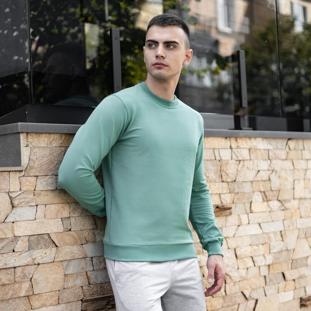 Світшот чоловічий однотонний зелений Pobedov 001