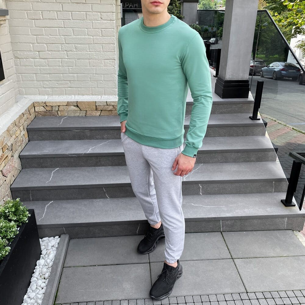 Світшот чоловічий однотонний зелений Pobedov 001