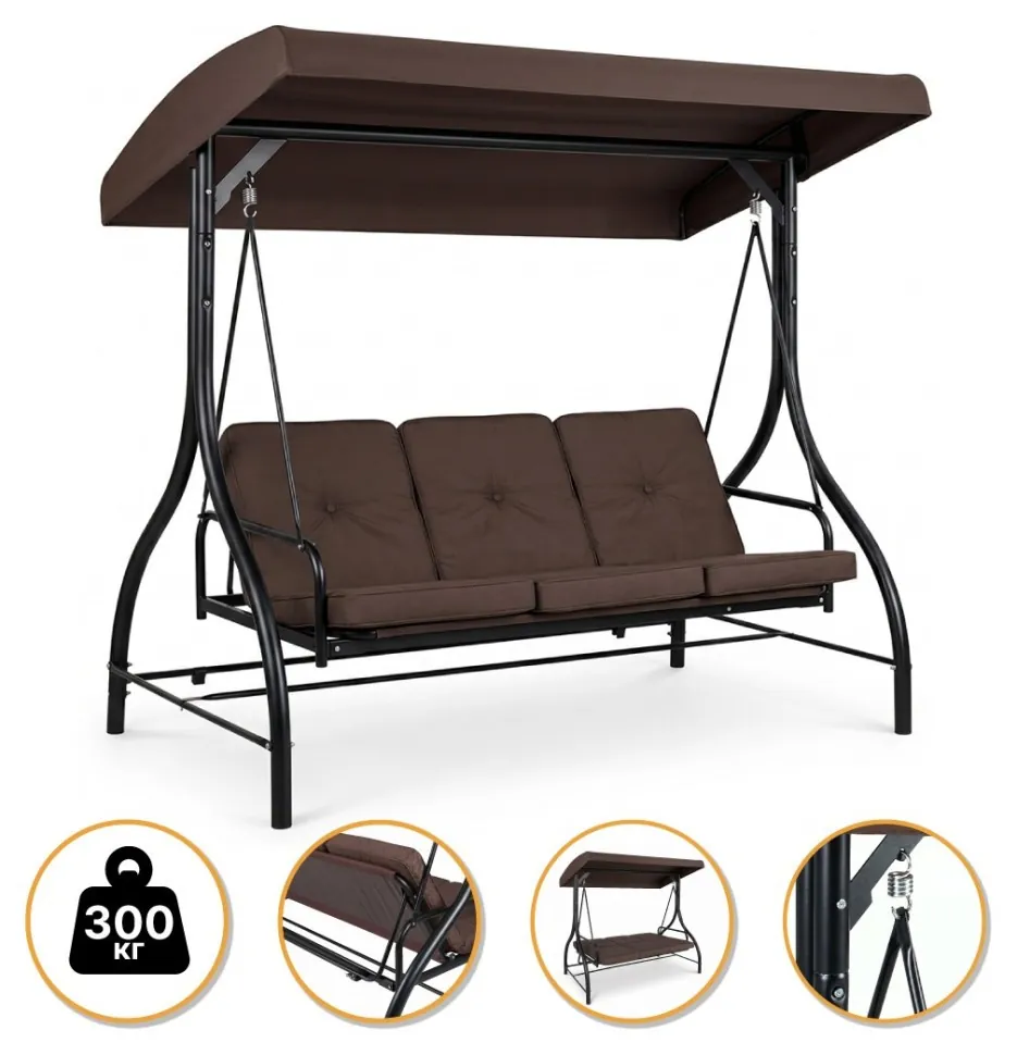 Садова гойдалка з товстим матрацом LEOBRO Luxury Pro Brown (LB-1045) (LEO_LB-1045)