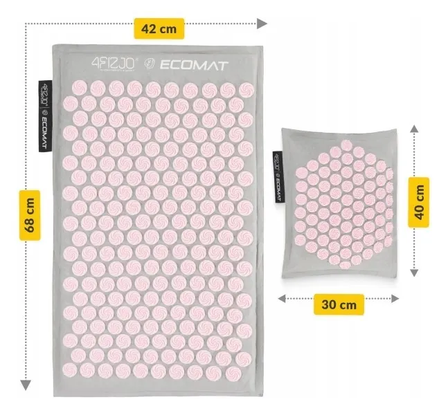 Килимок акупунктурний з подушкою 4FIZJO Eco Mat Аплікатор Кузнєцова Grey/Pink (P-5907739312174)