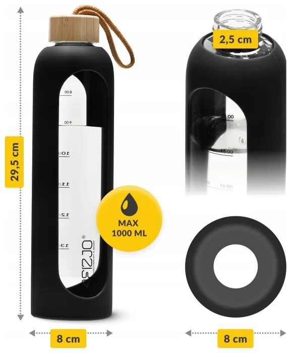 Бутылка для воды спортивная 4FIZJO 1000 мл стеклянная Black (P-5905973403917)