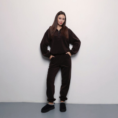 Темно-шоколадный зимний костюм флисовый. Теплый костюм женский Pobedov Huggi женский