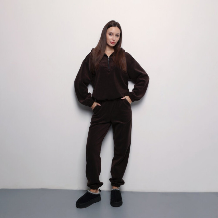 Темно-шоколадный зимний костюм флисовый. Теплый костюм женский Pobedov Huggi женский