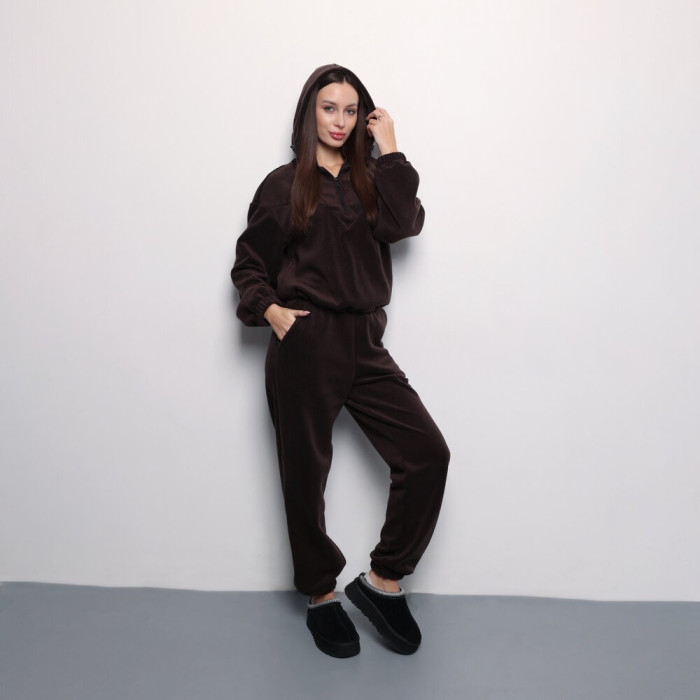 Темно-шоколадный зимний костюм флисовый. Теплый костюм женский Pobedov Huggi женский