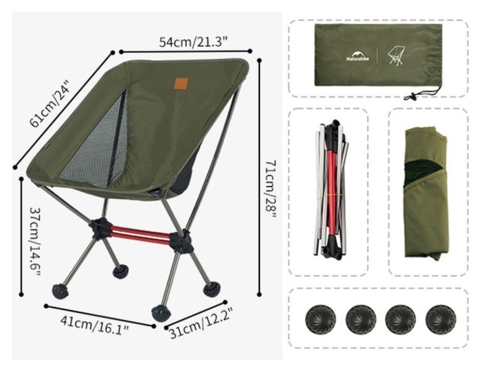 Стул складной ультралегкий Naturehike Stellaluna L01 CNK2350JJ017, алюминий, оливковый