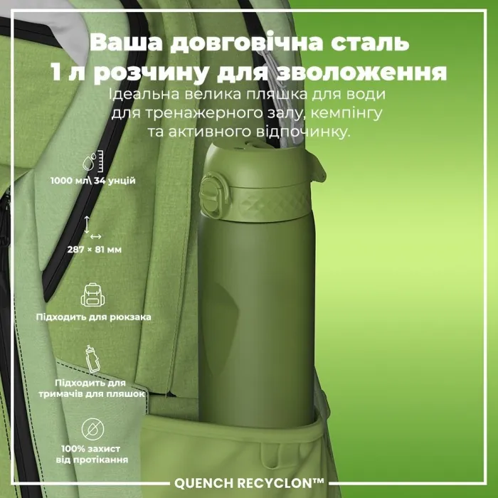 Картофель для воды ION8 1000 мл. (ЭКО бутылка) BPA Free, Khaki Green