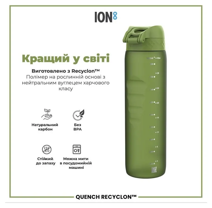 Картофель для воды ION8 1000 мл. (ЭКО бутылка) BPA Free, Khaki Green