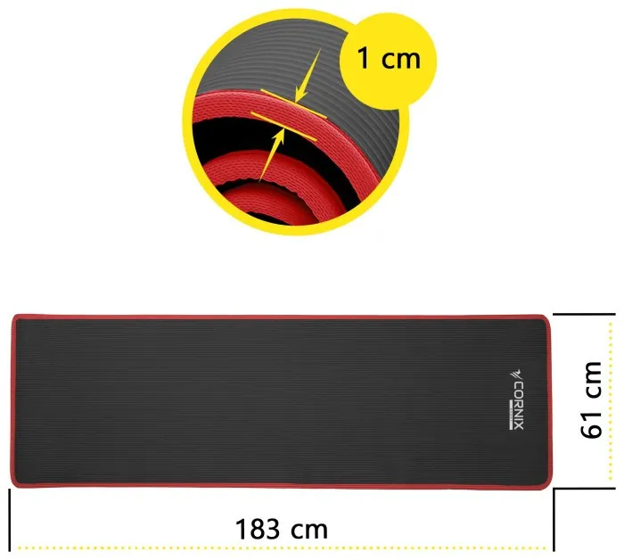 Коврик спортивный Cornix NBR 183 x 61 x 1 cм для йоги и фитнеса XR-0094 Black/Red