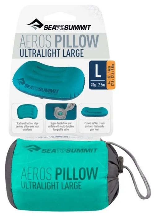 Подушка надувная Sea to Summit Aeros Ultralight Pillow, Large, 14х44х32см, Sea Foam