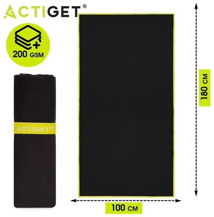 Рушник спортивний Actiget 180 x 100 см з мікрофібри ACT0189 Black
